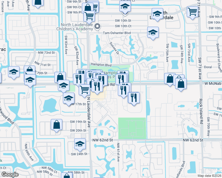 map of restaurants, bars, coffee shops, grocery stores, and more near 100 Belmont Lane in North Lauderdale