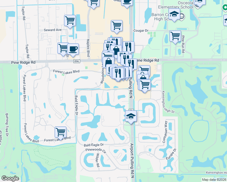 map of restaurants, bars, coffee shops, grocery stores, and more near 1676 Spoonbill Lane in Naples