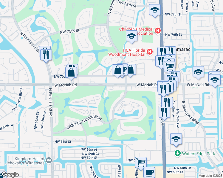 map of restaurants, bars, coffee shops, grocery stores, and more near 8150 West McNab Road in Tamarac