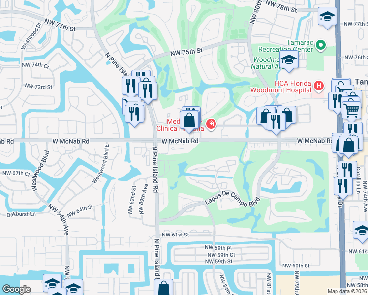 map of restaurants, bars, coffee shops, grocery stores, and more near 8731 Cypress Walk Court in Tamarac