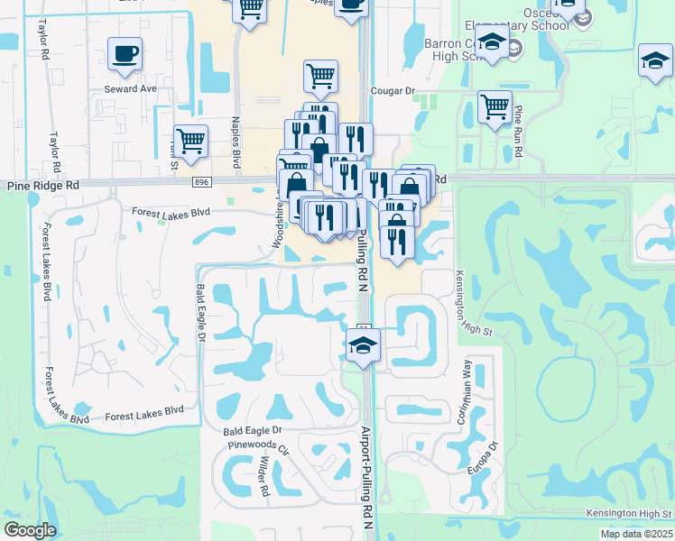 map of restaurants, bars, coffee shops, grocery stores, and more near 1724 Bald Eagle Drive in Naples
