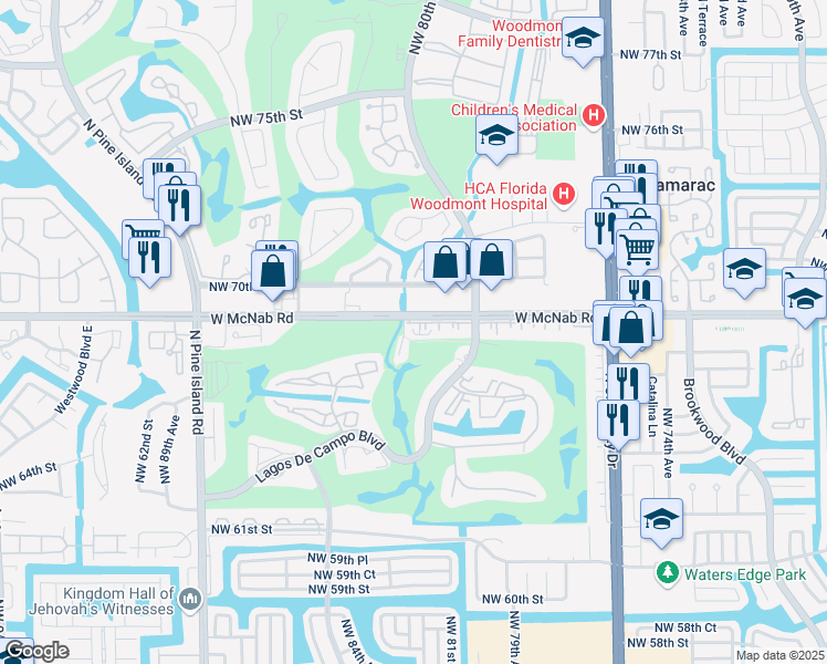 map of restaurants, bars, coffee shops, grocery stores, and more near 8150 West McNab Road in Tamarac