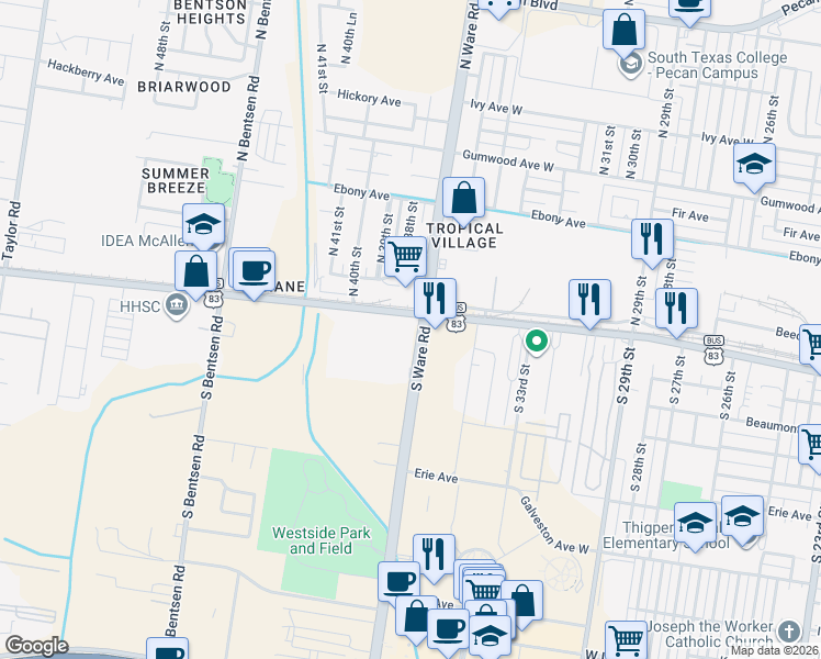 map of restaurants, bars, coffee shops, grocery stores, and more near 3701 U.S. 83 Business in McAllen