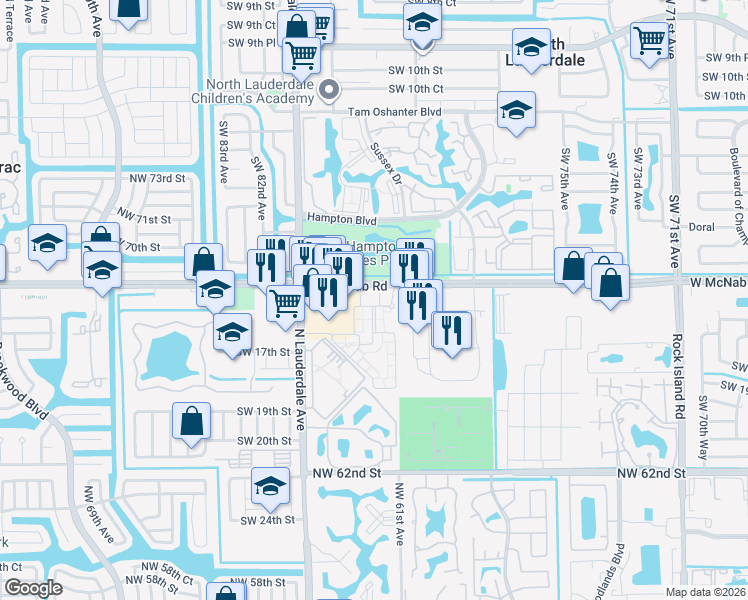 map of restaurants, bars, coffee shops, grocery stores, and more near 100 Belmont Lane in North Lauderdale