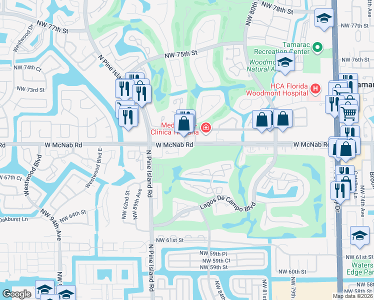map of restaurants, bars, coffee shops, grocery stores, and more near 8416 West McNab Road in Tamarac