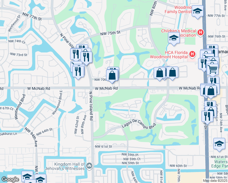 map of restaurants, bars, coffee shops, grocery stores, and more near 8416 West McNab Road in Tamarac