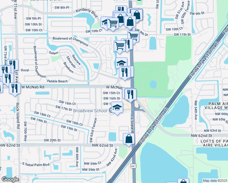 map of restaurants, bars, coffee shops, grocery stores, and more near 6141 Southwest 15th Court in Pompano Beach