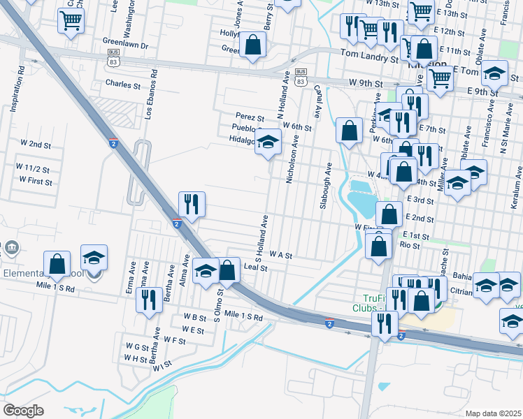 map of restaurants, bars, coffee shops, grocery stores, and more near 111 North Holland Avenue in Mission