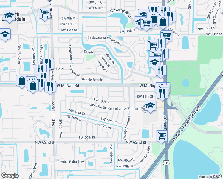 map of restaurants, bars, coffee shops, grocery stores, and more near 1511 Southwest 66th Avenue in North Lauderdale