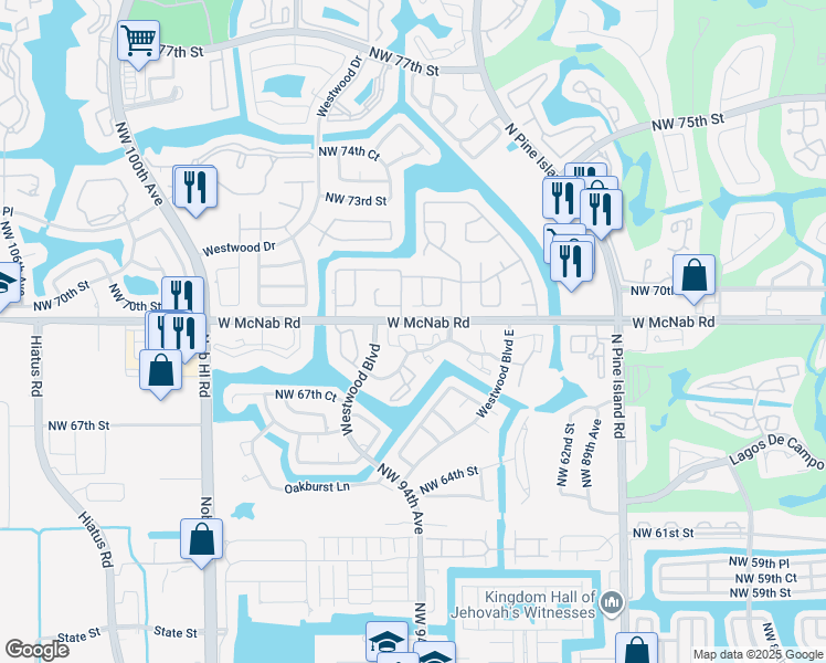 map of restaurants, bars, coffee shops, grocery stores, and more near 9200 Lime Bay Boulevard in Tamarac