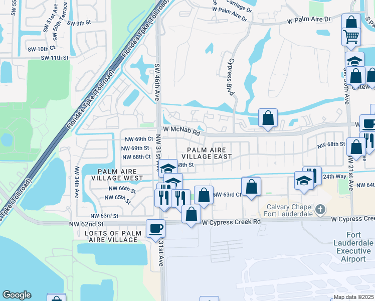 map of restaurants, bars, coffee shops, grocery stores, and more near 6898 Northwest 30th Avenue in Fort Lauderdale