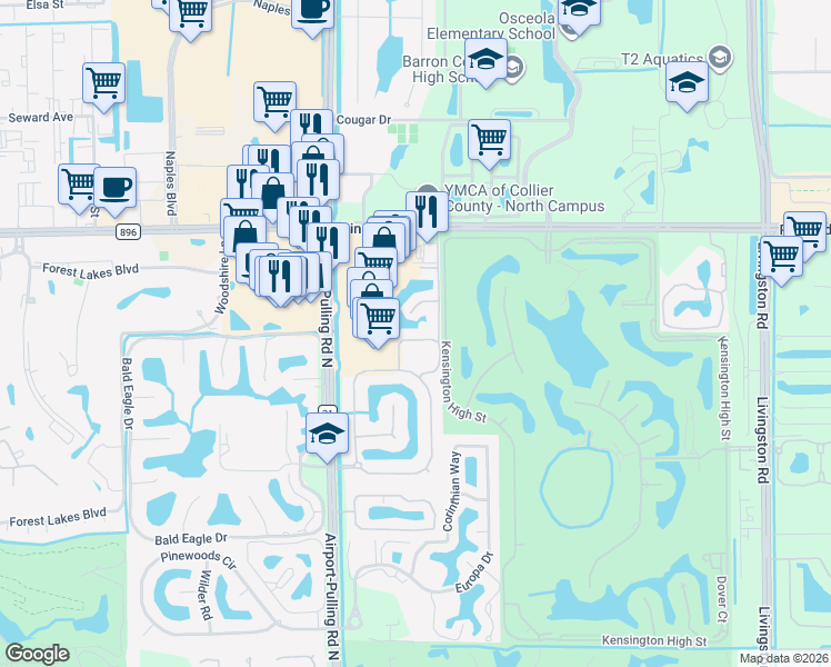 map of restaurants, bars, coffee shops, grocery stores, and more near 5020 Maxwell Circle in Naples