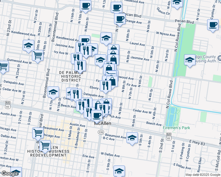 map of restaurants, bars, coffee shops, grocery stores, and more near 500 North 10th Street in McAllen