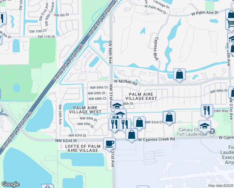 map of restaurants, bars, coffee shops, grocery stores, and more near 6841 Northwest 30th Avenue in Fort Lauderdale