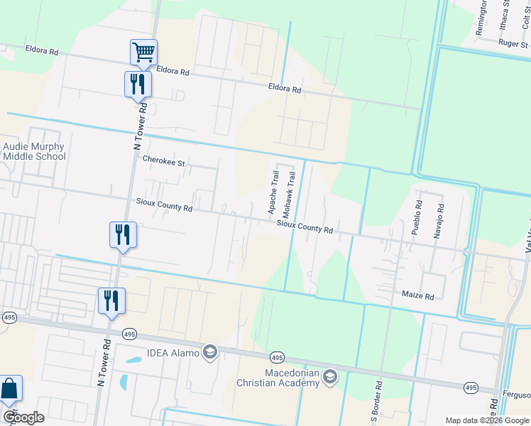 map of restaurants, bars, coffee shops, grocery stores, and more near 1203 Apache Trail in Alamo