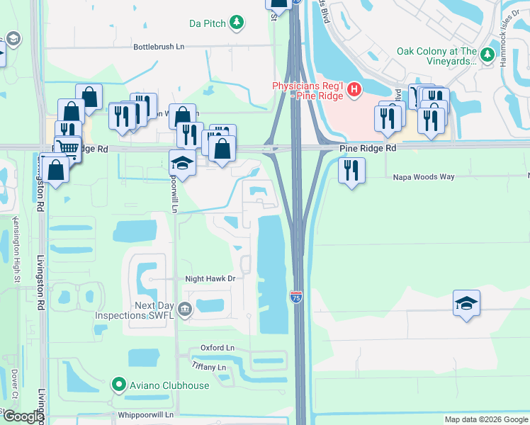 map of restaurants, bars, coffee shops, grocery stores, and more near 1215 Reserve Way in Naples