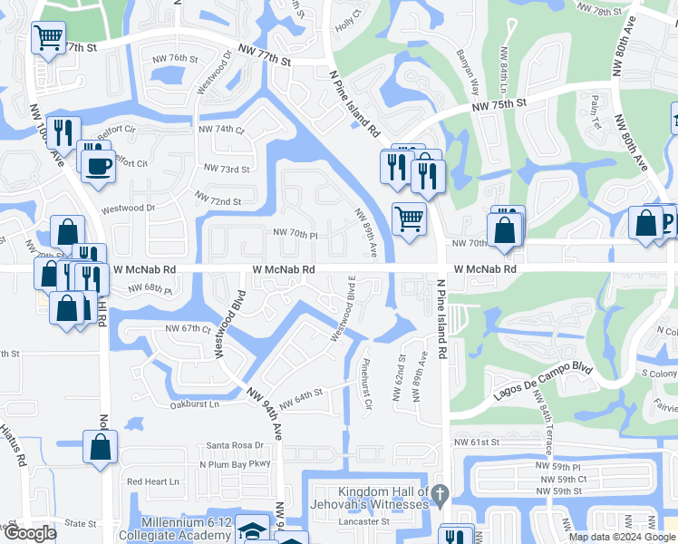 map of restaurants, bars, coffee shops, grocery stores, and more near 9151 Lime Bay Boulevard in Tamarac