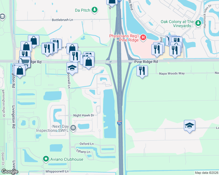 map of restaurants, bars, coffee shops, grocery stores, and more near 1215 Reserve Way in Naples