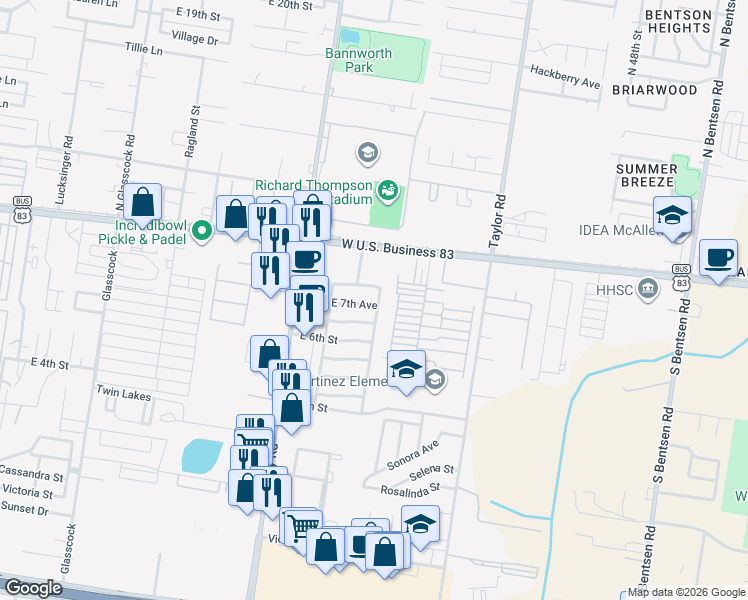 map of restaurants, bars, coffee shops, grocery stores, and more near 2439 East 7 Th in Mission