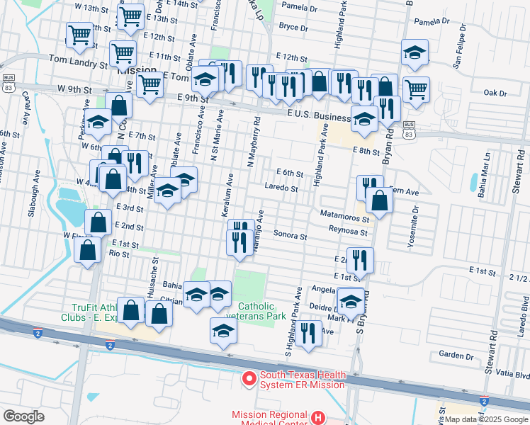 map of restaurants, bars, coffee shops, grocery stores, and more near 905 Reynosa Street in Mission