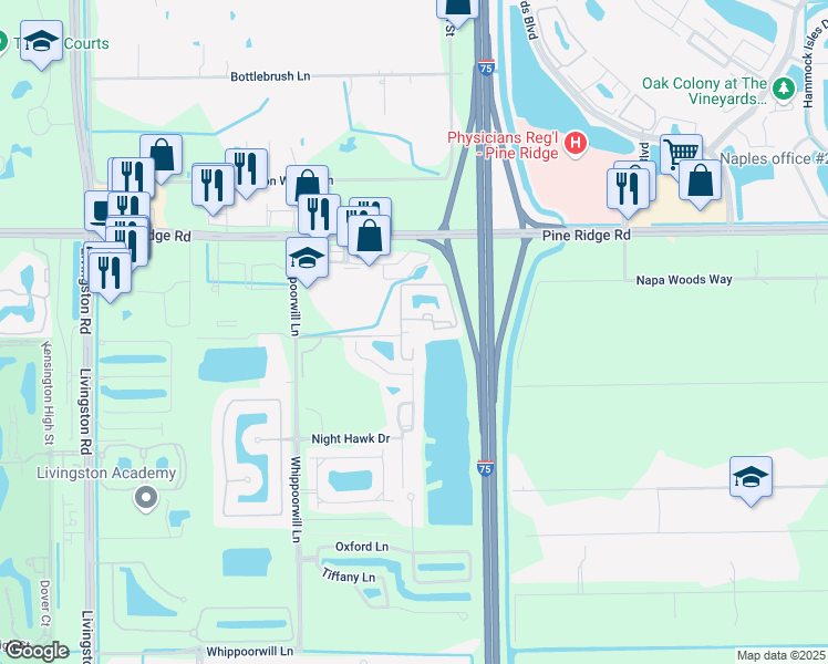 map of restaurants, bars, coffee shops, grocery stores, and more near 1130 Reserve Way in Naples