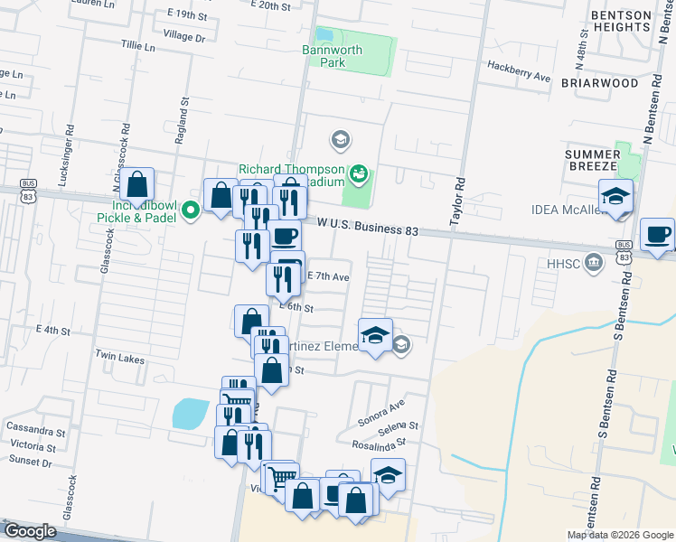 map of restaurants, bars, coffee shops, grocery stores, and more near 2439 East 7 Th in Mission