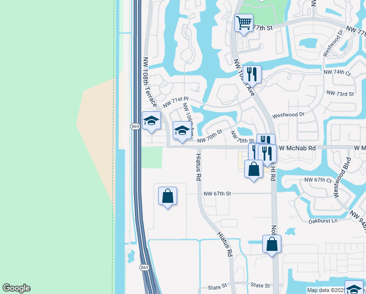 map of restaurants, bars, coffee shops, grocery stores, and more near 10046 West McNab Road in Tamarac