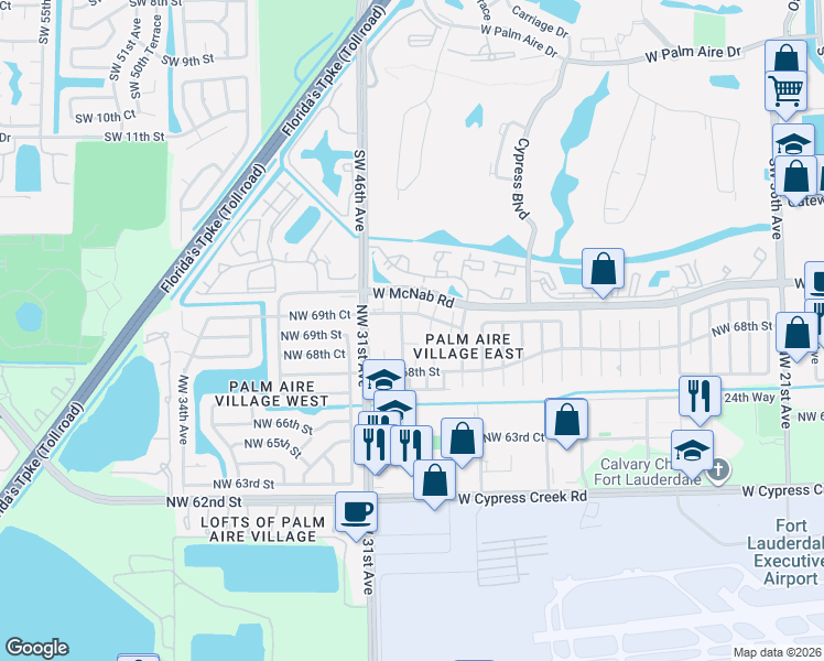 map of restaurants, bars, coffee shops, grocery stores, and more near 6898 Northwest 30th Avenue in Fort Lauderdale