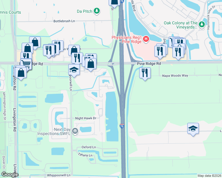 map of restaurants, bars, coffee shops, grocery stores, and more near 287 Reserve Way in Naples