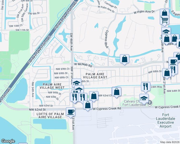 map of restaurants, bars, coffee shops, grocery stores, and more near 6898 Northwest 30th Avenue in Fort Lauderdale