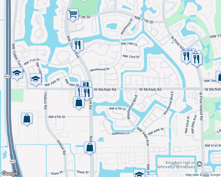 map of restaurants, bars, coffee shops, grocery stores, and more near 9731 West McNab Road in Tamarac