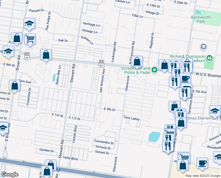 map of restaurants, bars, coffee shops, grocery stores, and more near 1804 East U.S. Business 83 in Mission