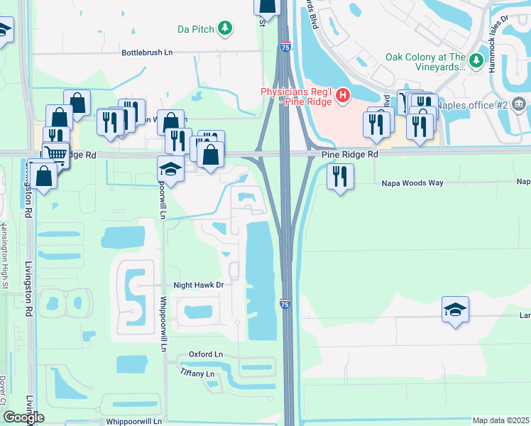 map of restaurants, bars, coffee shops, grocery stores, and more near 1105 Reserve Way in Naples