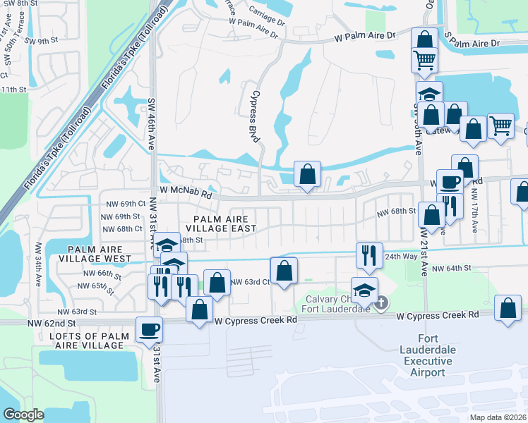 map of restaurants, bars, coffee shops, grocery stores, and more near 6816 Northwest 27th Way in Fort Lauderdale