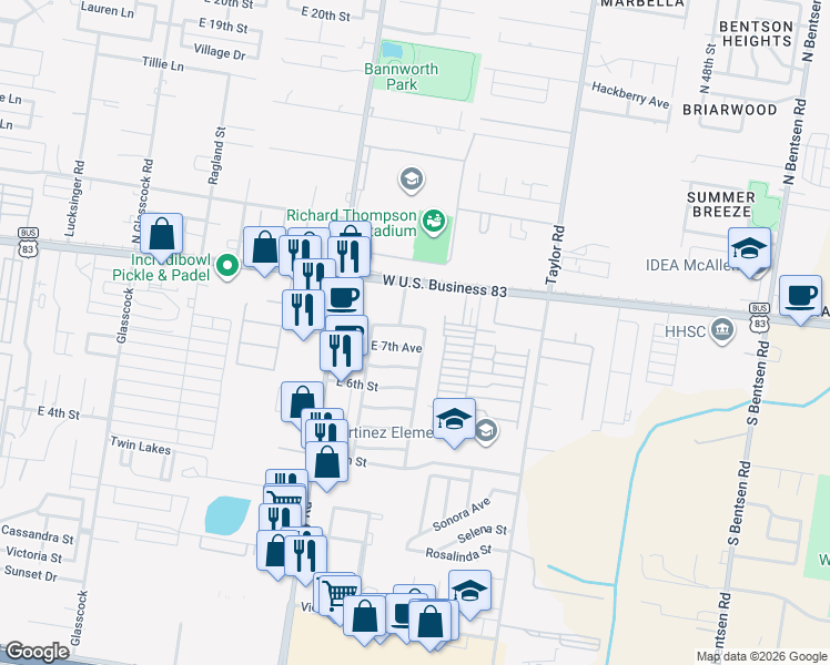 map of restaurants, bars, coffee shops, grocery stores, and more near 2439 East 7 Th in Mission