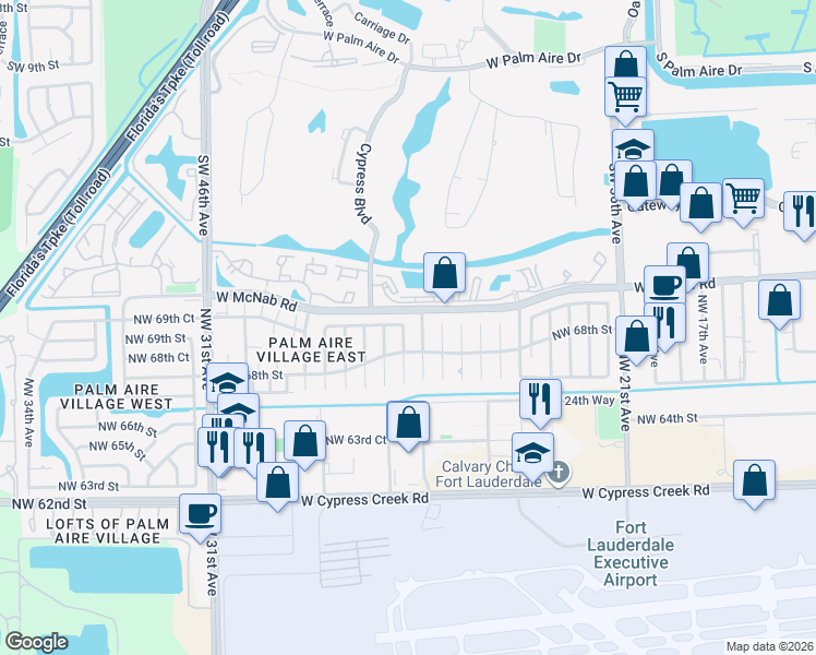 map of restaurants, bars, coffee shops, grocery stores, and more near 6800 Northwest 27th Avenue in Fort Lauderdale
