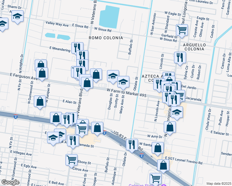 map of restaurants, bars, coffee shops, grocery stores, and more near 1611 Scotty Street in San Juan