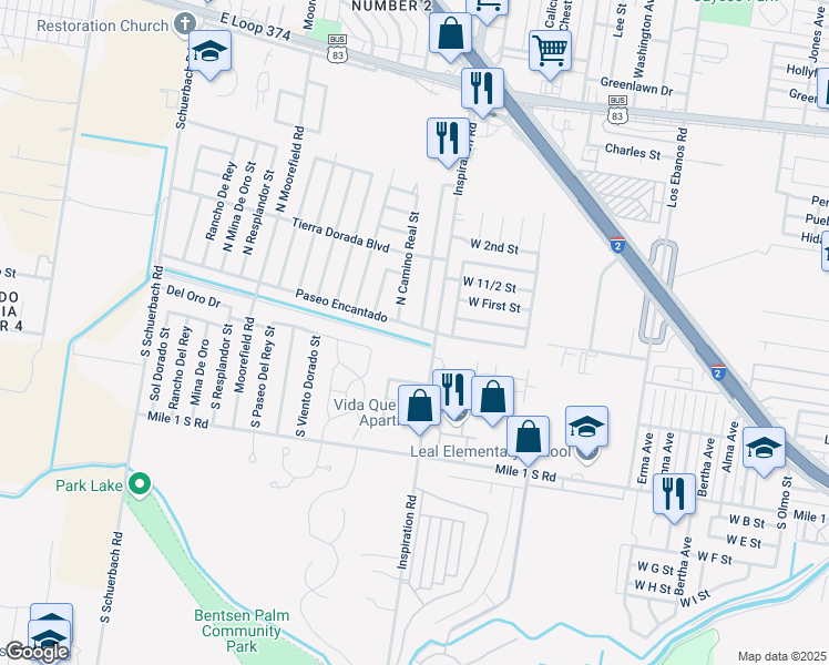 map of restaurants, bars, coffee shops, grocery stores, and more near 2201 Paseo Encantado Street in Mission
