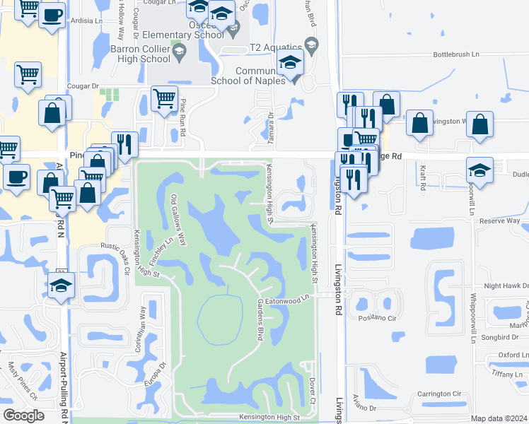 map of restaurants, bars, coffee shops, grocery stores, and more near 3270 Hamlet Drive in Naples