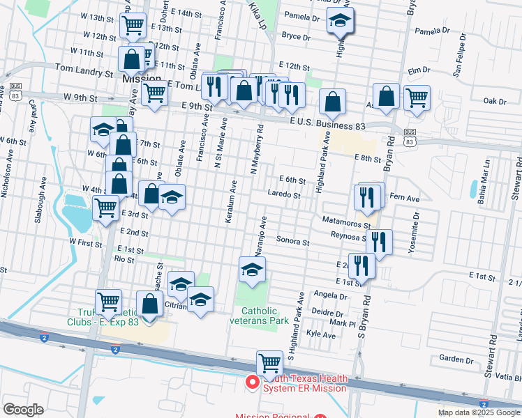 map of restaurants, bars, coffee shops, grocery stores, and more near 905 Reynosa Street in Mission