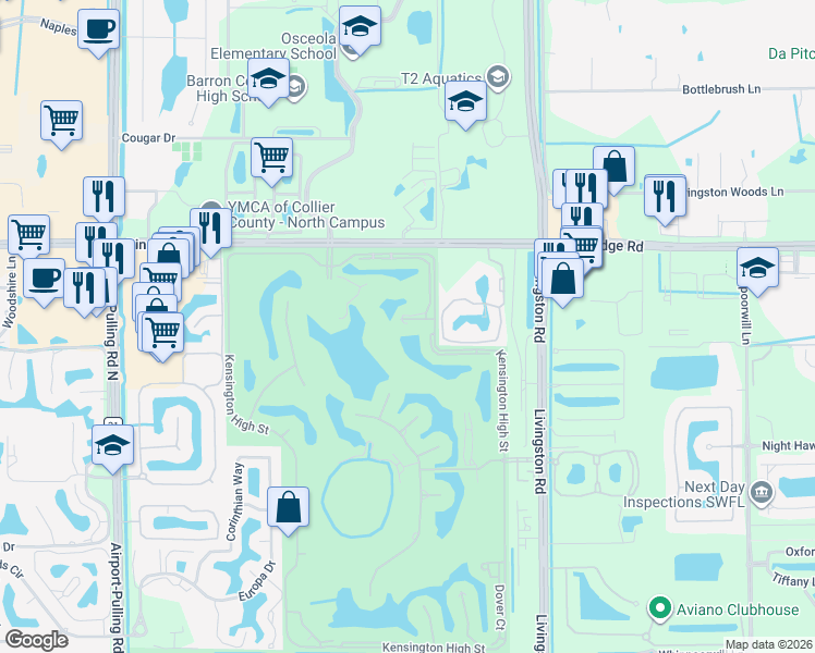 map of restaurants, bars, coffee shops, grocery stores, and more near 3215 Lancaster Drive in Naples