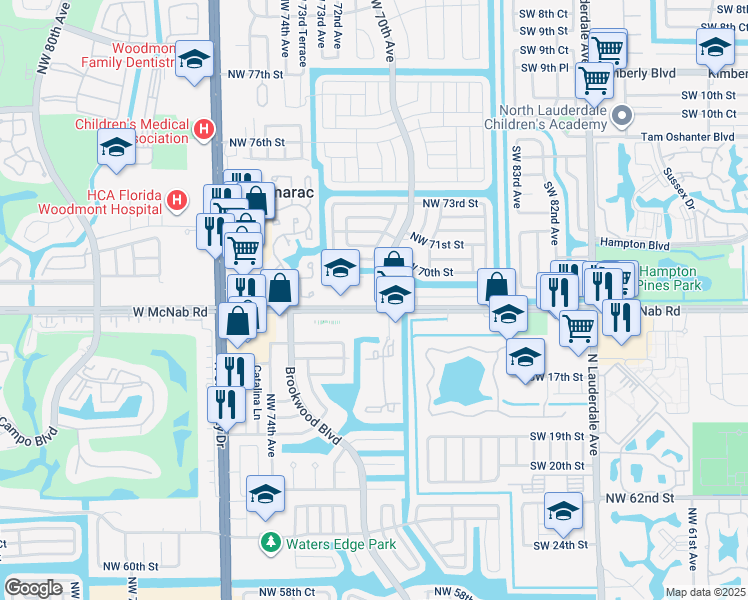 map of restaurants, bars, coffee shops, grocery stores, and more near in Tamarac