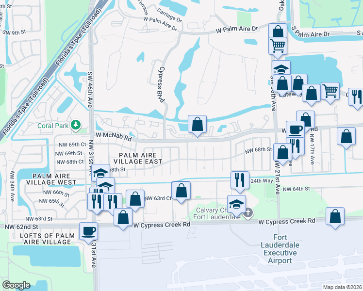 map of restaurants, bars, coffee shops, grocery stores, and more near 6800 Northwest 27th Avenue in Fort Lauderdale