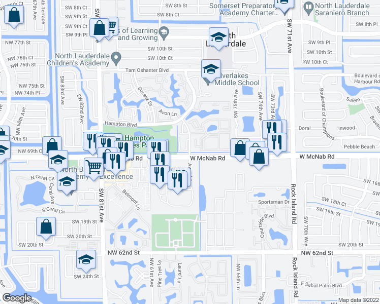 map of restaurants, bars, coffee shops, grocery stores, and more near 1472 Avon Lane in North Lauderdale