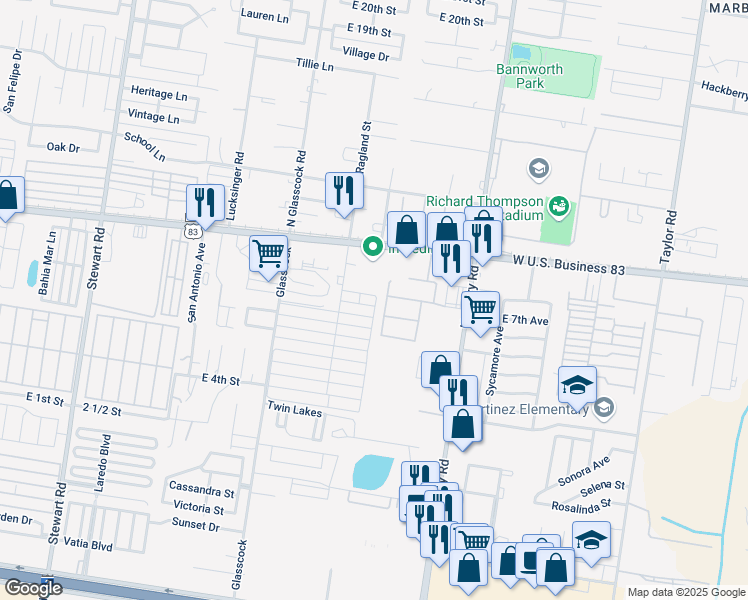 map of restaurants, bars, coffee shops, grocery stores, and more near 2140 Business Park Drive in Mission