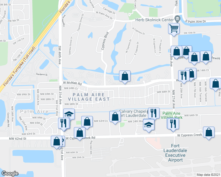 map of restaurants, bars, coffee shops, grocery stores, and more near 2731 Northwest 69th Court in Fort Lauderdale