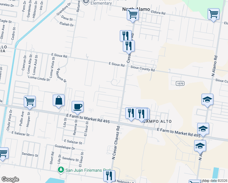 map of restaurants, bars, coffee shops, grocery stores, and more near 1208 Morningset Road in San Juan