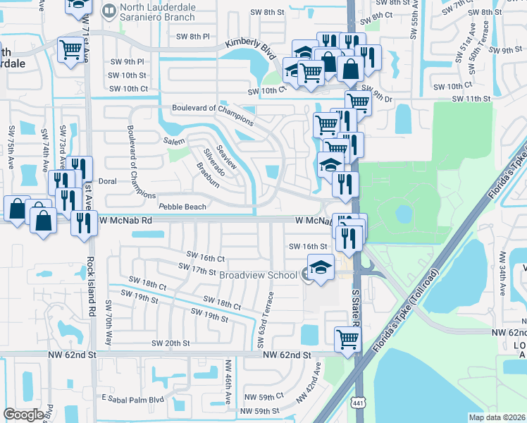 map of restaurants, bars, coffee shops, grocery stores, and more near 115 San Remo Boulevard in North Lauderdale