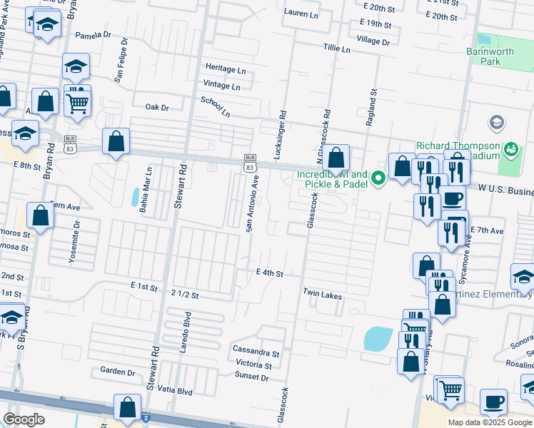 map of restaurants, bars, coffee shops, grocery stores, and more near 1804 East U.S. Business 83 in Mission