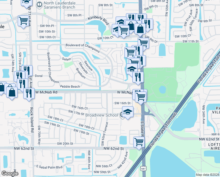 map of restaurants, bars, coffee shops, grocery stores, and more near 115 San Remo Boulevard in North Lauderdale
